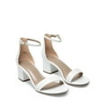 thumbnail image 1 of BURUDANI Women's Open Toe Low Pump Sandal Ankle Strap Buckle Block Heel Sandals White-Pu Size 8.5, 1 of 9