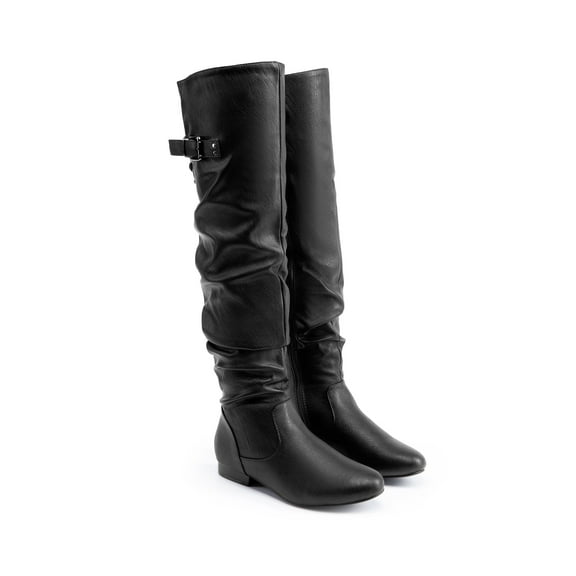 BURUDANI Women's Over The Knee Thigh High Winter Boots Color BLACK-PU, Size 8.5