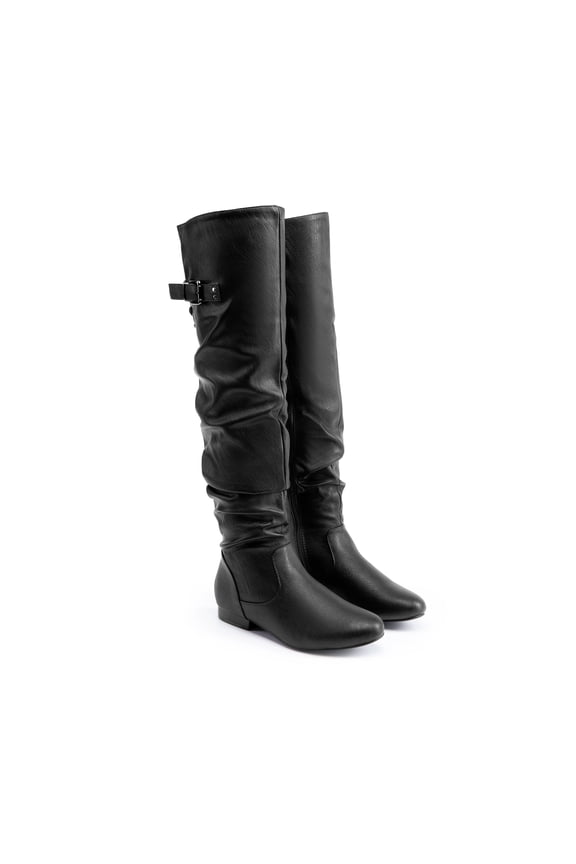 Women's Over The Knee Thigh High Winter Boots Color BLACK-PU, Size 8.5