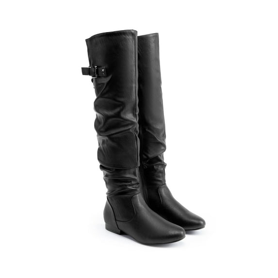 BURUDANI Women's Over The Knee Thigh High Winter Boots Color BLACK-PU, Size 9
