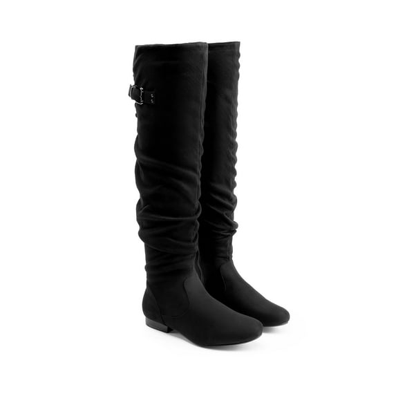 BURUDANI Women's Over The Knee Thigh High Winter Boots Color BLACK-SUEDE, Size 6