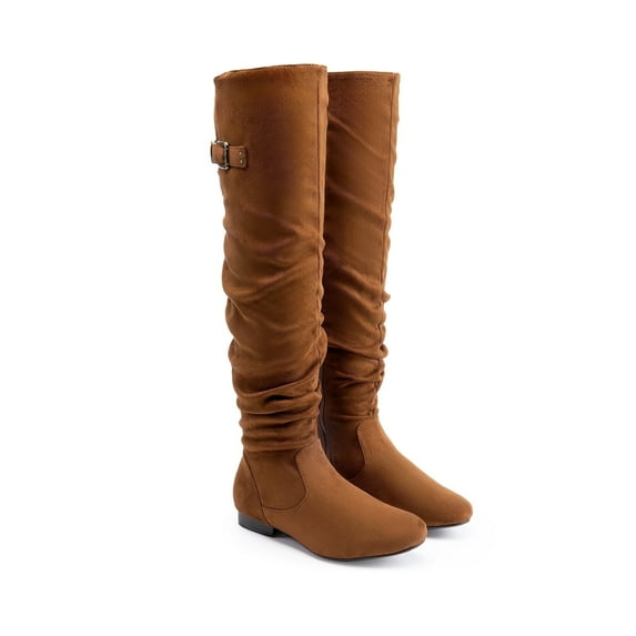 BURUDANI Women's Over The Knee Thigh High Winter Boots Color TAN-SUEDE, Size 7.5