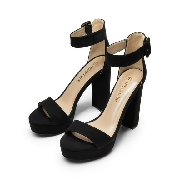 BURUDANI Women's Party Dress Shoes Fashion Ankle Strap Wedding High Chunky Platform Heel Sandals BLACK/SUEDE Size 6.5