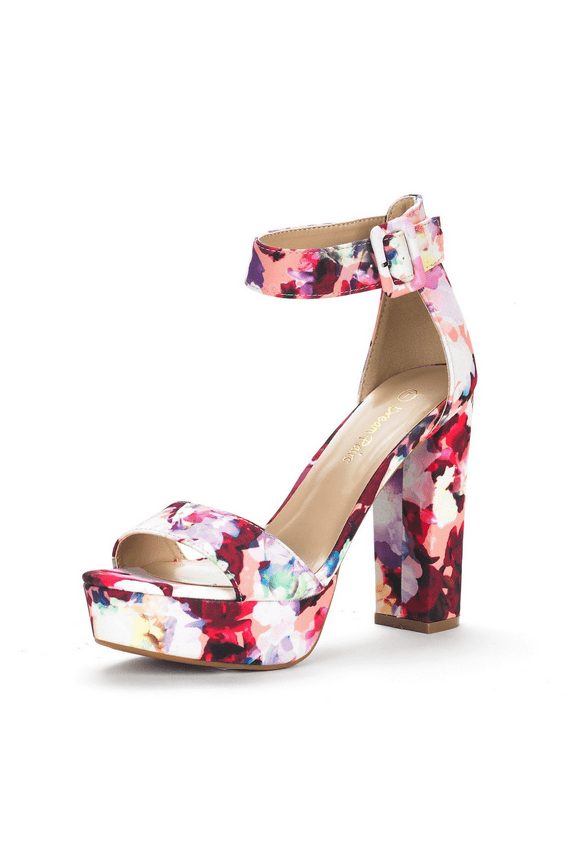 Women's Party Dress Shoes Ankle Strap Wedding High Chunky Platform Heel Sandals FLORAL Size 6