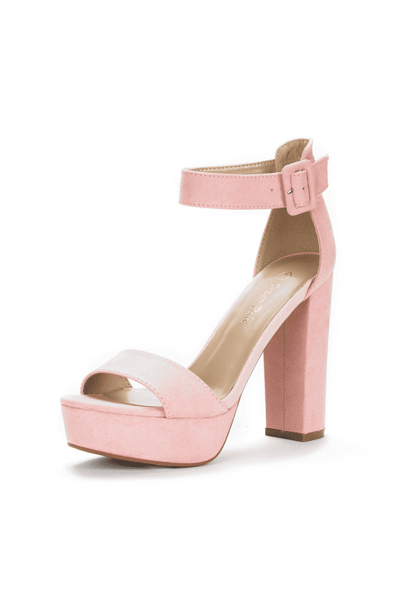 Women's Party Dress Shoes Ankle Strap Wedding High Chunky Platform Heel Sandals PINK/SUEDE Size 7.5