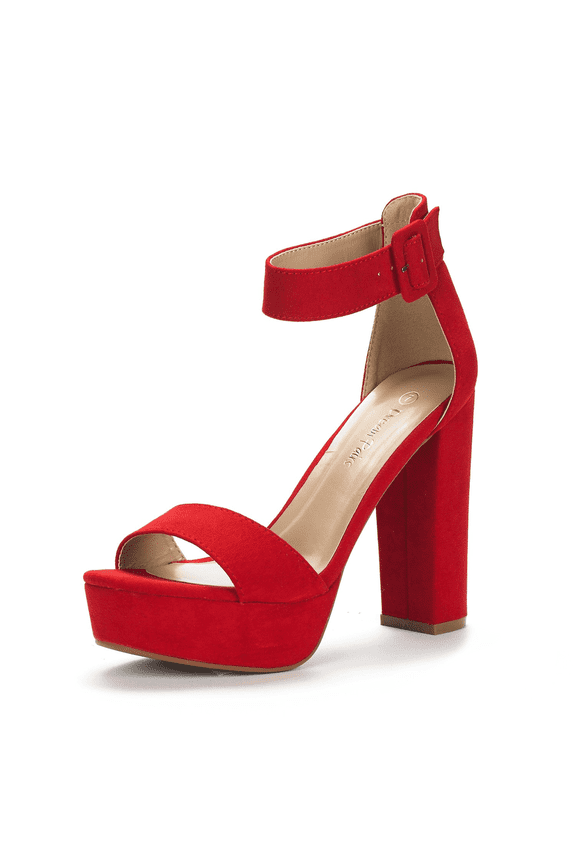Women's Party Dress Shoes Ankle Strap Wedding High Chunky Platform Heel Sandals RED/SUEDE Size 5.5