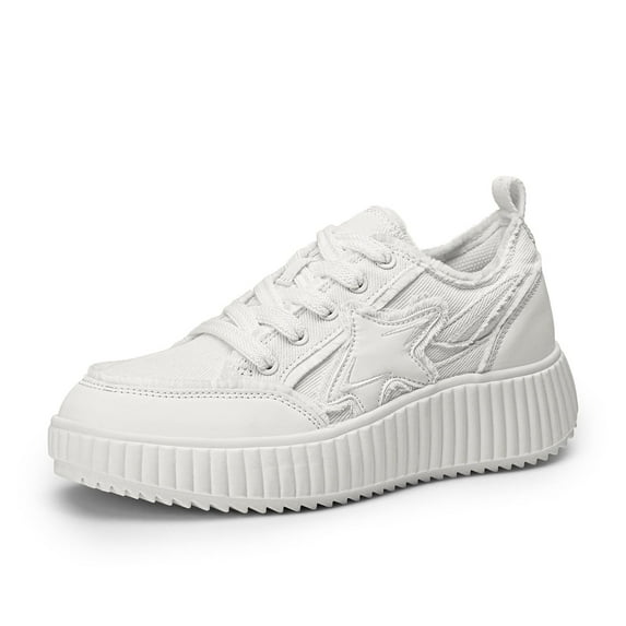 DREAM PAIRS Women's Platform Fashion Sneaker, Comfortable Casual Denim Athletic Star Sneakers White Size 7.5