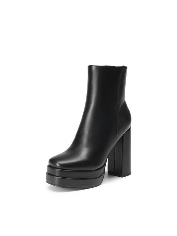 Women’s Platform Gogo Ankle Boots High Chunky Heels, Square Toe, Comfort Party Dress Booties
