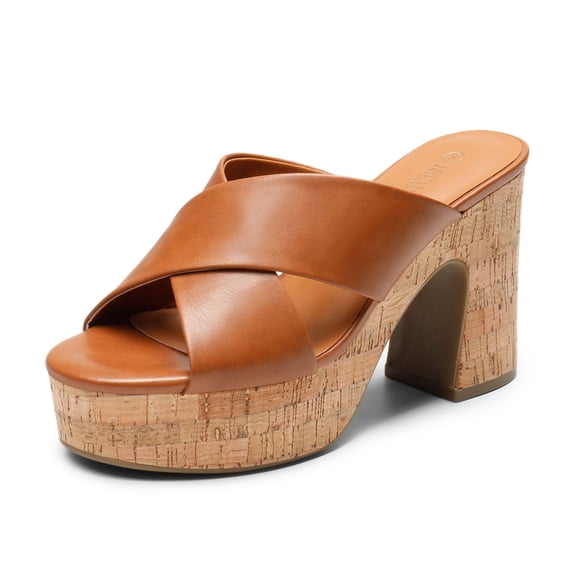 BURUDANI Women's Platform Heels Open Toe Slip on Heels for Women High Chunky Block Wedges Sandals Dressy Pumps Shoes