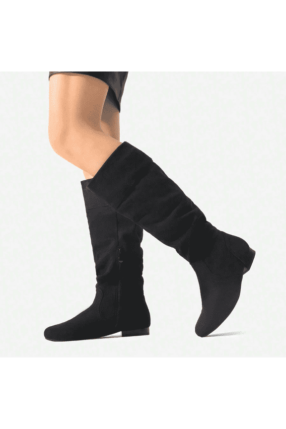 Women's Platform Knee High Boots Fashion Suede/Pu Flat Pull On Fall Weather Slouchy Knee High Boots Blvd Black Size 7.5