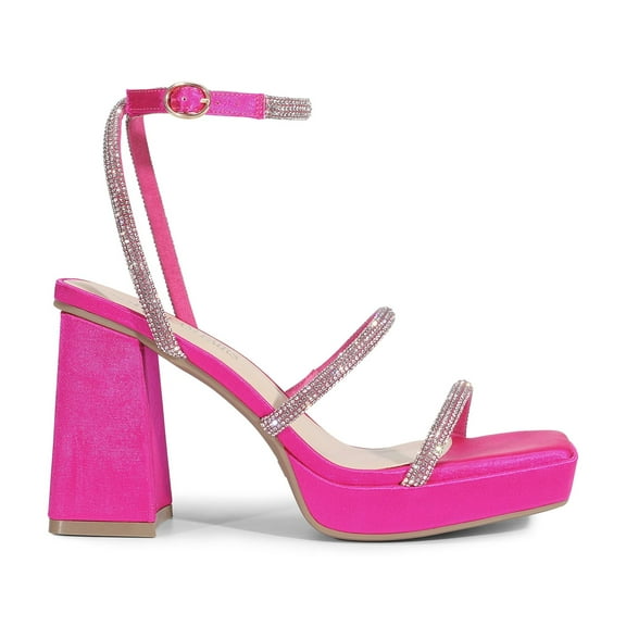 BURUDANI Women's Platform Strappy Heels Open Toe Ankle Strap Square Party Sandals Y2K Dress Shoes