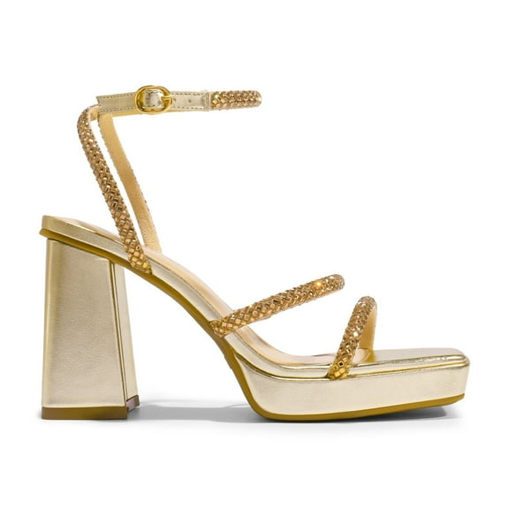 BURUDANI Women's Platform Strappy Heels Open Toe Ankle Strap Square Party Sandals Y2K Dress Shoes