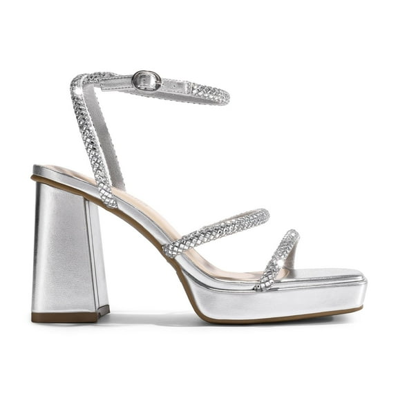 BURUDANI Women's Platform Strappy Heels Open Toe Ankle Strap Square Party Sandals Y2K Dress Shoes