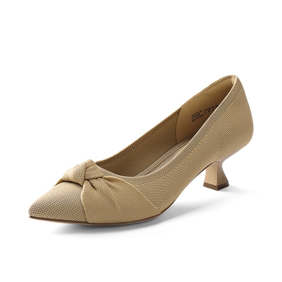 BURUDANI Women's Pointed Toe Kitten Heels Work Pumps Comfortable Knitted Closed Toe Dressy Wedding Shoes