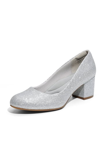 knee length dresses for ladies Low-Heel Open-Toe Silver Formal Prom Wedge Dress Shoes– PromGirl