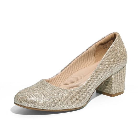 BURUDANI Women's Pumps Low Chunky Block Heel Dress Shoes Closed Round Toe Comfortable Heels