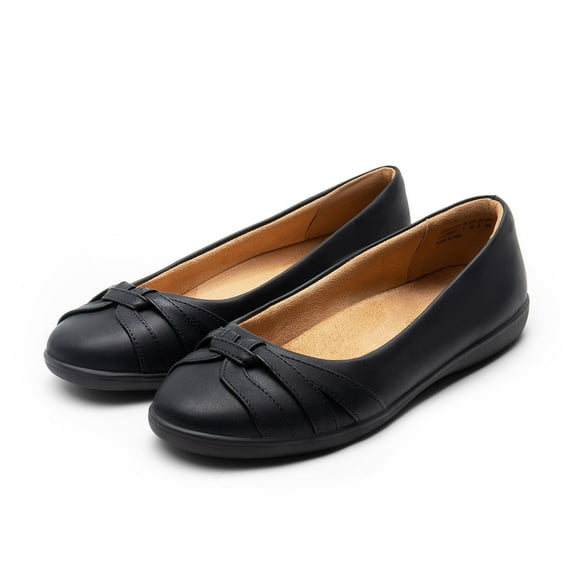 BURUDANI Women’s Round Toe Ballet Flats Slip-On Flat Low Heels Dress Work Shoes For Ladies with Arch SupportBlack Size 7