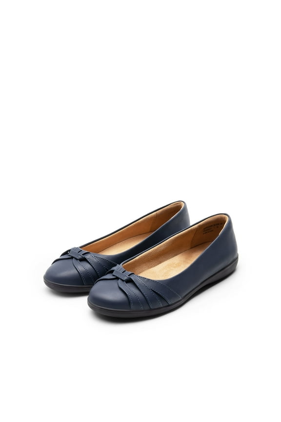 Women’s Round Toe Ballet Flats Slip-On Flat Low Heels Dress Work Shoes For Ladies with Arch SupportNavy Size 10