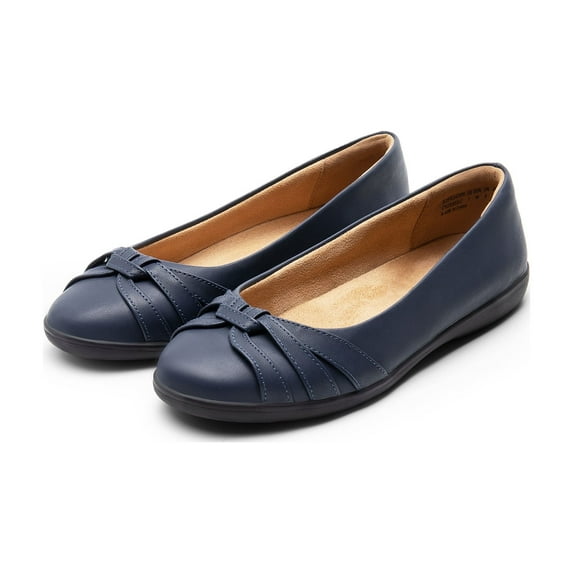 BURUDANI Women’s Round Toe Ballet Flats Slip-On Flat Low Heels Dress Work Shoes For Ladies with Arch SupportNavy Size 8