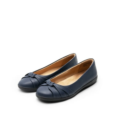 BURUDANI Women’s Round Toe Ballet Flats Slip-On Flat Low Heels Dress Work Shoes For Ladies with Arch SupportNavy Size 8