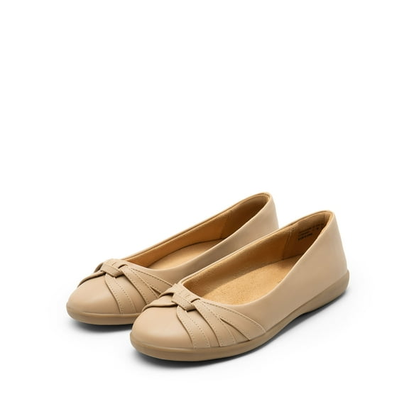 BURUDANI Women’s Round Toe Ballet Flats Slip-On Flat Low Heels Dress Work Shoes For Ladies with Arch SupportNude Size 10