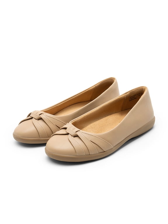 Women’s Round Toe Ballet Flats Slip-On Flat Low Heels Dress Work Shoes For Ladies with Arch SupportNude Size 6