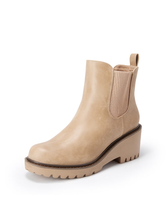 Women’s Round-Toe Wedge Chelsea Ankle Boots Low Wedge Heel Platform Booties