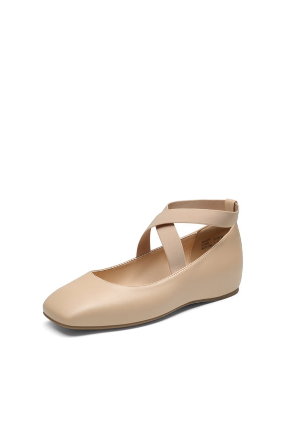 Women's Slip-On Ballet Flats with Square Toe and Elastic Ankle Straps – Comfortable Dress Shoes