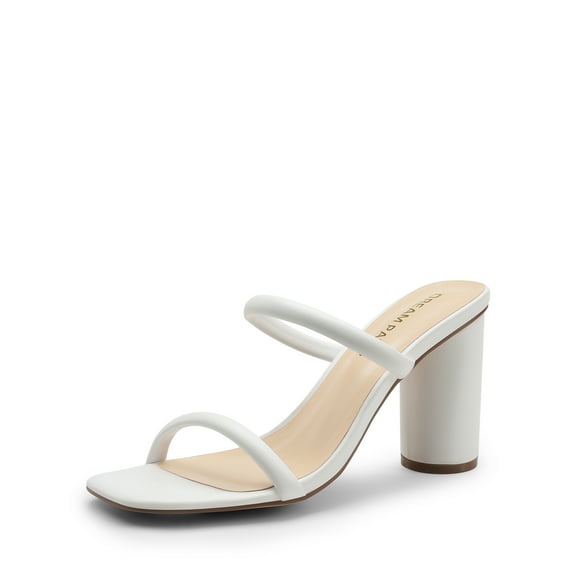 BURUDANI Women's Square Open Toe Block Heels Two Strap Slip On High Heeled Slides Sandals