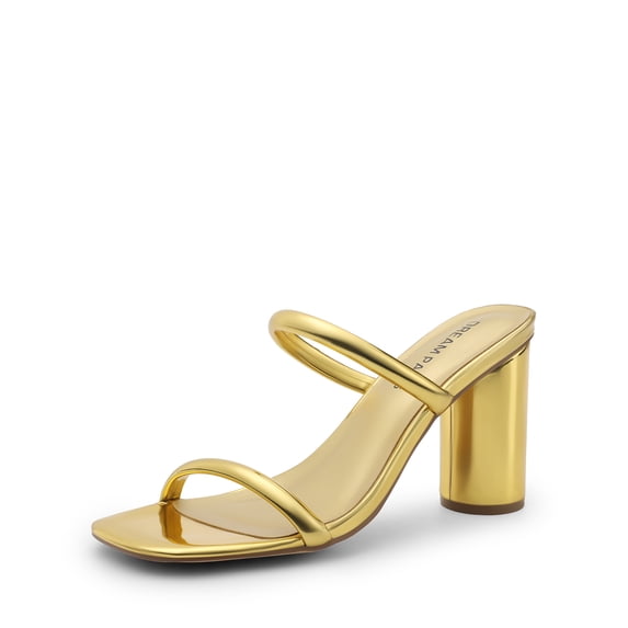 BURUDANI Women's Square Open Toe Block Heels Two Strap Slip On High Heeled Slides Sandals