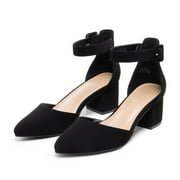 BURUDANI Women's Strappy Chunky Heel Dress Pump Shoes Wide Available