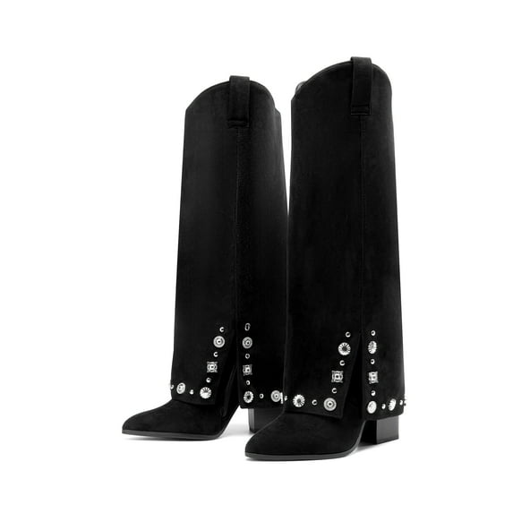 BURUDANI Women's Studded Western Knee-High Boots