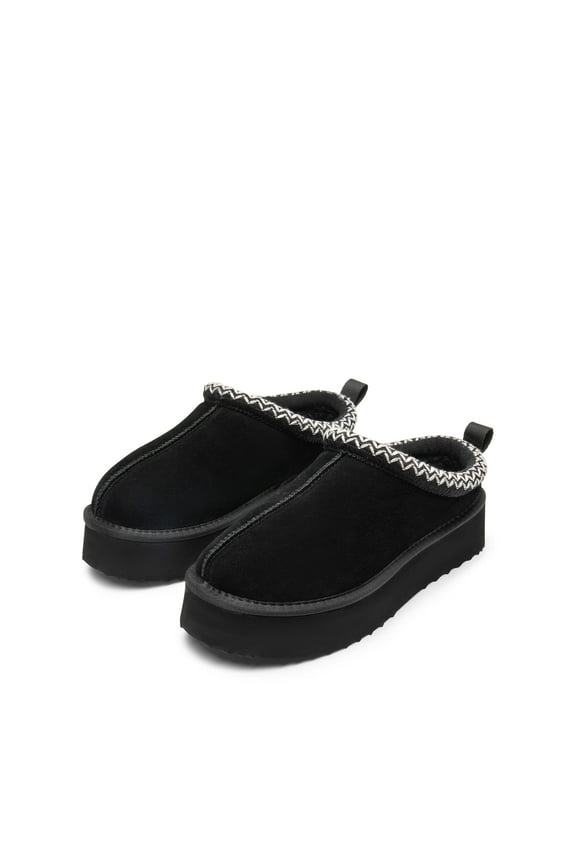 Women's Suede Platform Slip-on Slippers Clog Winter Warm Shoes Black Size 5 (Runs Small-Size Up!)