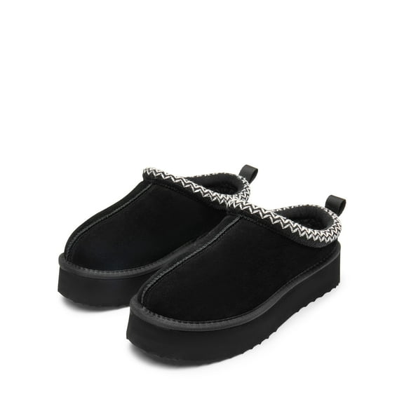 BURUDANI Women's Suede Platform Slip-on Slippers Clog Winter Warm Shoes Black Size 9 (Runs Small-Size Up!)