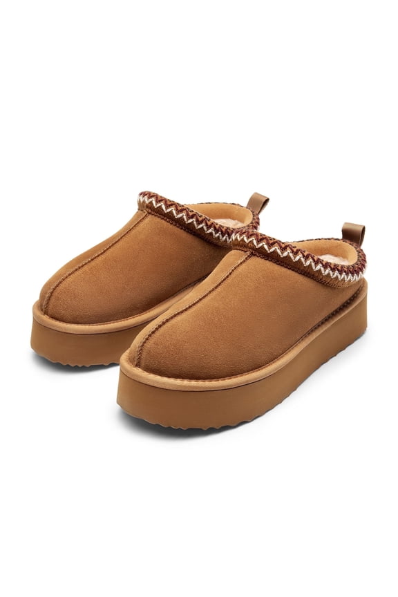 Women's Suede Platform Slip-on Slippers Clog Winter Warm Shoes Chestnut Size 9 (Runs Small-Size Up!)
