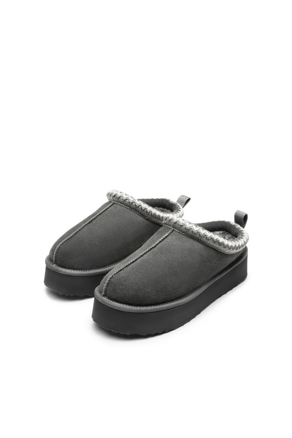 Women's Suede Platform Slip-on Slippers Clog Winter Warm Shoes Grey Size 7 (Runs Small-Size Up!)