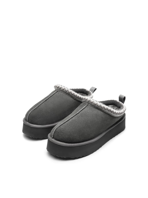 Women's Suede Platform Slip-on Slippers Clog Winter Warm Shoes Grey Size 9 (Runs Small-Size Up!)