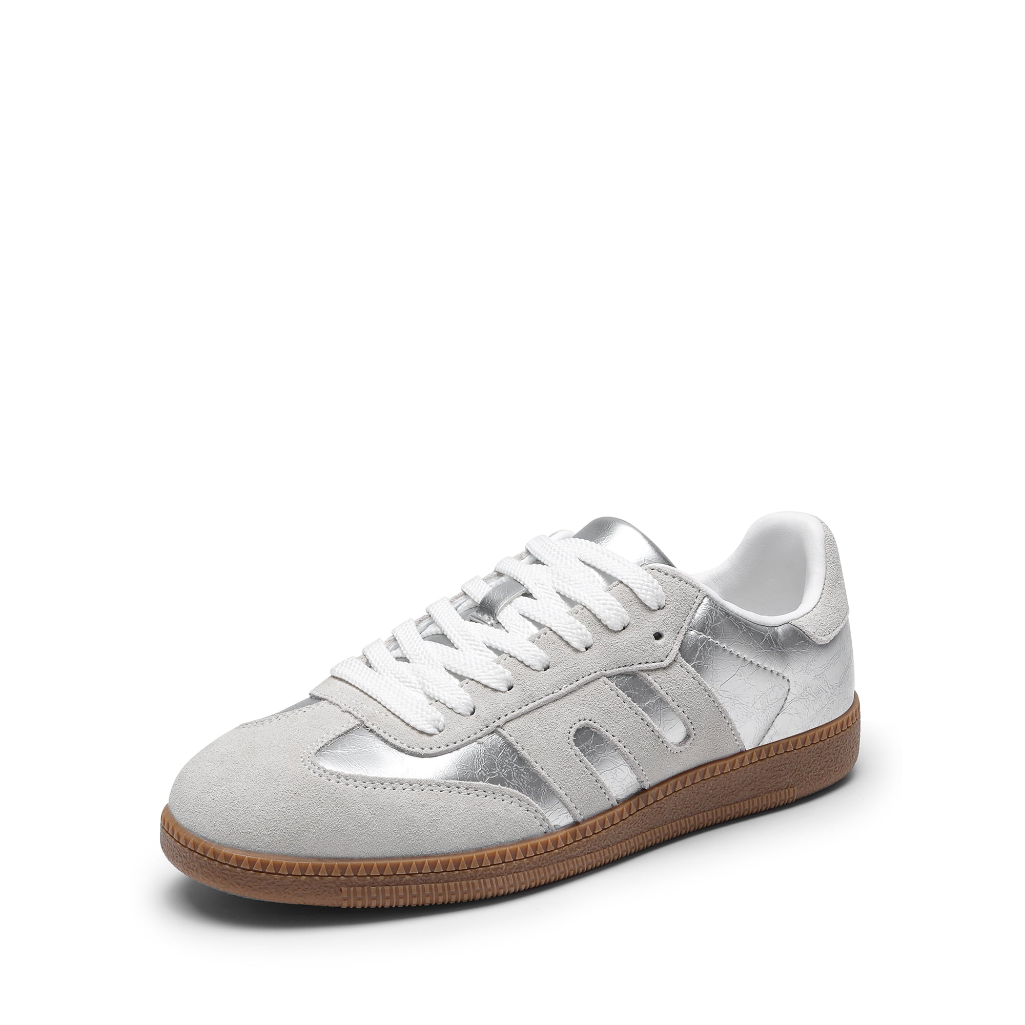 DREAM PAIRS Women's Tennis Sneakers Retro Suede Toe Walking Low-Top Casual omfortable Sneakers Shoes Silver Size 7