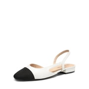BURUDANI Women's Two-Tone Slingback Flats, Cap Toe Low Block Heel Dress Shoes for Work & Casual
