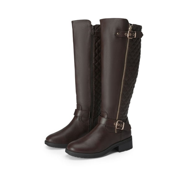 BURUDANI Women's Wide Calf Comfortable Winter Knee High Riding Boots