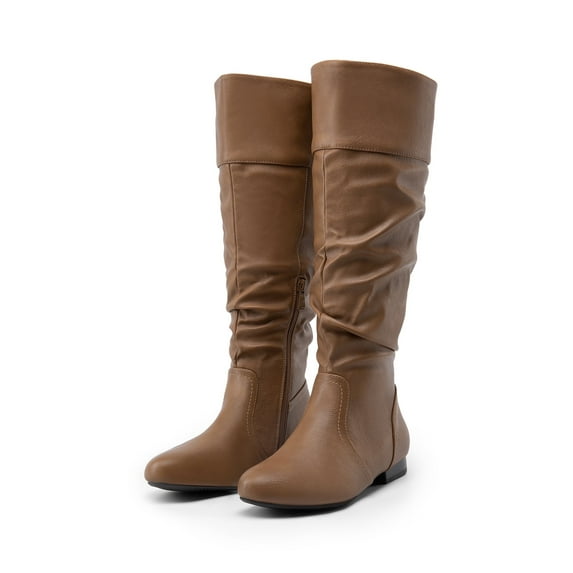 BURUDANI Women's Wide Calf Knee High Pull On Fall Weather Winter Riding Boots