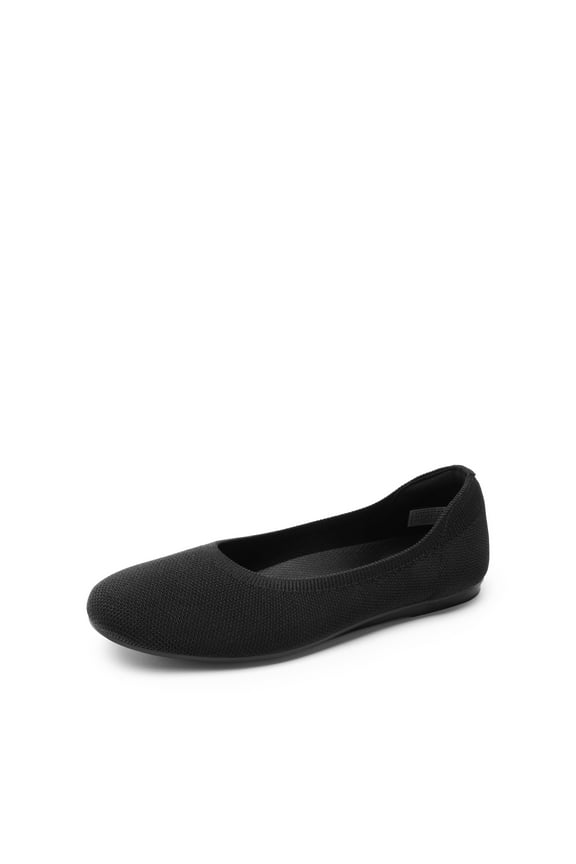 Women's Wide Knit Ballet Flats, Foldable Arch Support Slip-On Dressy Casual Work Office Comfortable Shoes