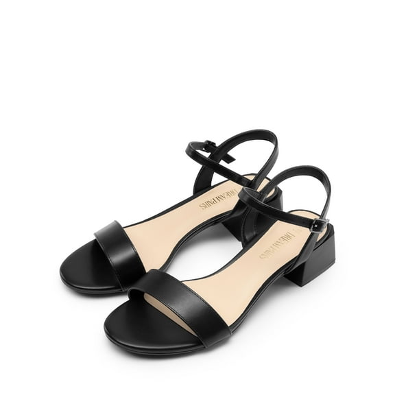 BURUDANI Women's Wide Width Low Heels Classic Open Toe Block Chunky Heel Sandals Wedding Dress Pumps Shoes BLACK-PU Size 5