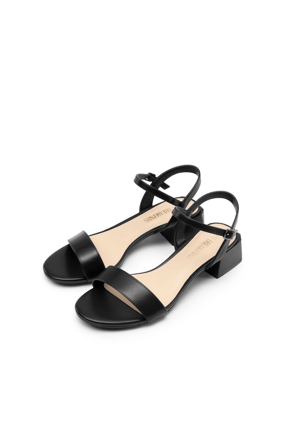 Women's Low Heels Classic Open Toe Block Chunky Heel Sandals Wedding Dress Pumps Shoes BLACK-PU Size 9