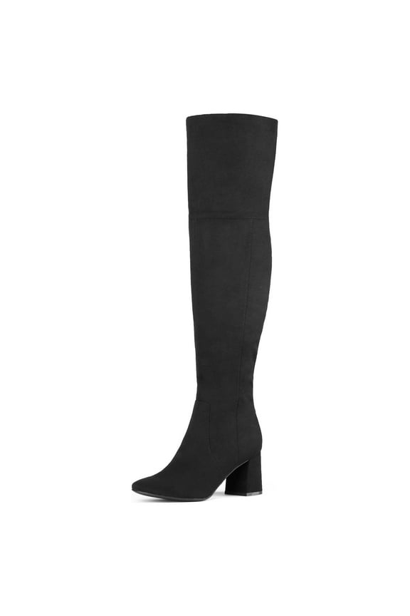 Women’s Winter Thigh High Over the Knee Fashion Chunky Heel Long Boots BLACK/SUEDE Size 8.5