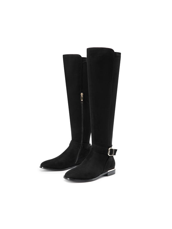 Women's Winter Zipper Inside Buckle Detail Knee High Boots