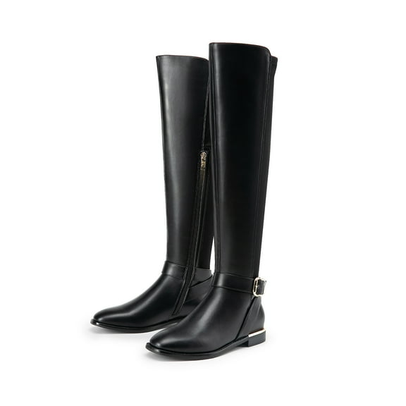 BURUDANI Women's Winter Zipper Inside Buckle Detail Knee High Boots