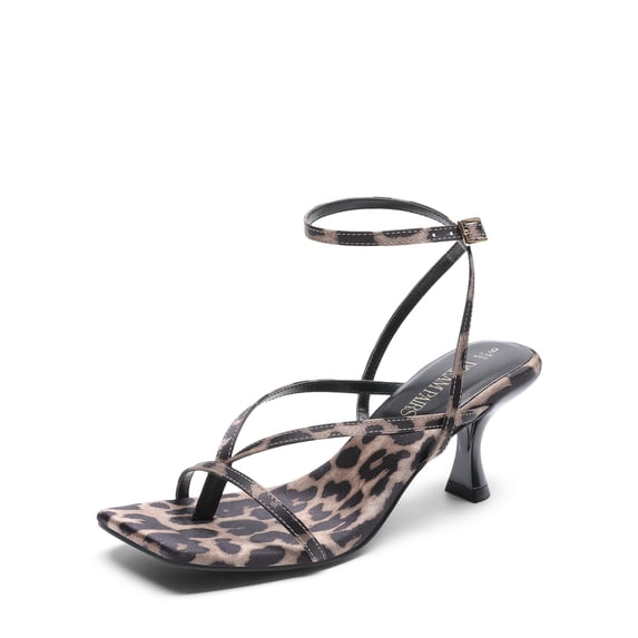 BURUDANI Women's kitten Low Strappy Lace Up Heels Open Square Toe Thong Ankle Strap Heels Sexy Fashion Comfort Dress Shoes Party Sylvestra Pumps Heeled Sandals