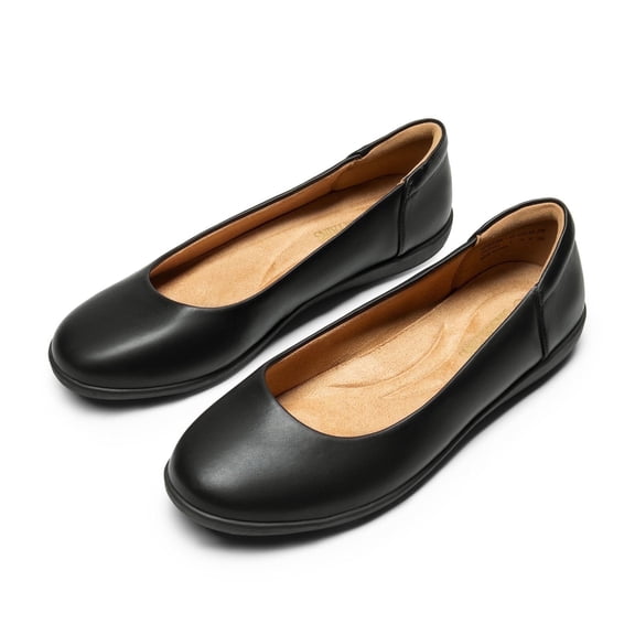 BURUDANI Womens Ballerina Comfortable Round Toe Ballet Flats Slip on Dress Shoes BLACK Size 7