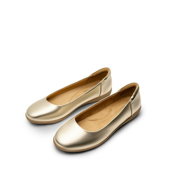 BURUDANI Womens Ballerina Comfortable Round Toe Ballet Flats Slip on Dress Shoes GOLD Size 8.5